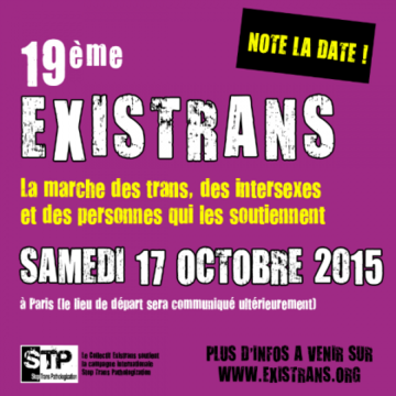 Visuel Save the date de l Existrans samedi octobre à Paris
