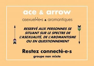 le visuel du groupe Ace & Arrow avec son logo à deux flèches à empennage aux couleurs des drapeaux asexuel et aromantique